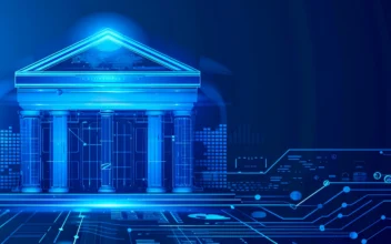 Internet banking. Futuristic Fintech Concept with Digital Architecture and Blockchain Network Visualization