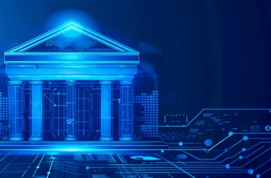 Internet banking. Futuristic Fintech Concept with Digital Architecture and Blockchain Network Visualization